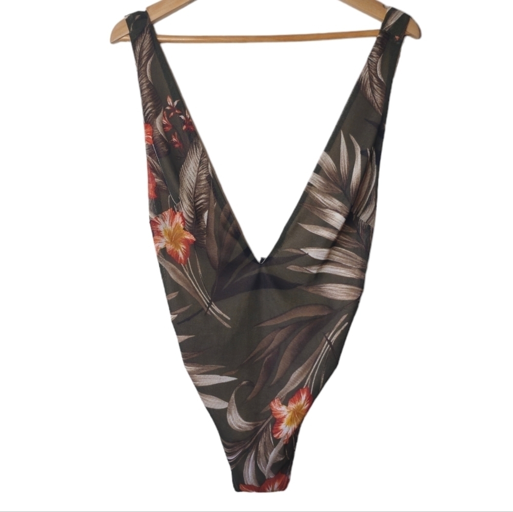 Windsor Olive Floral Cheeky One Piece Bathing Suit Size Small